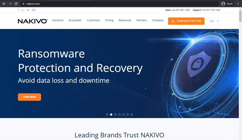 página de aterrizaje de copia de seguridad y replicación de NAKIVO