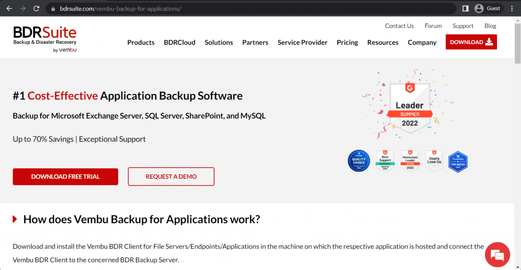 vembu bdr suite landing page