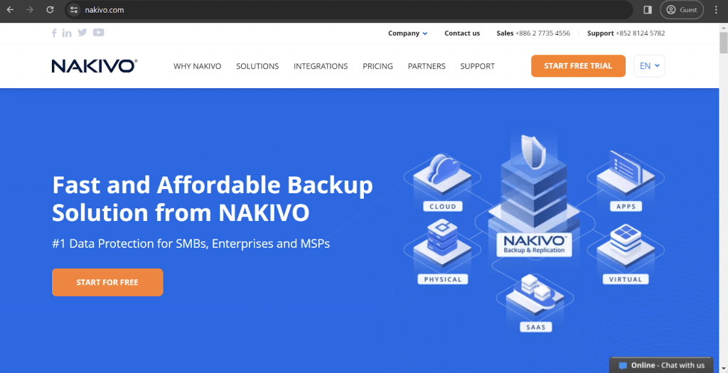 página de inicio de nakivo
