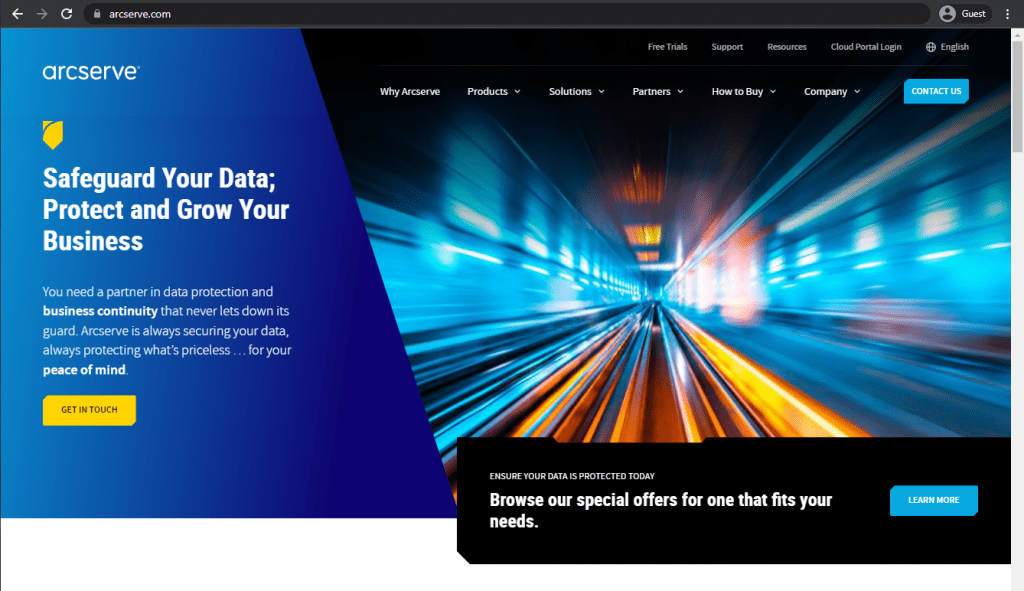 arcserve landing page