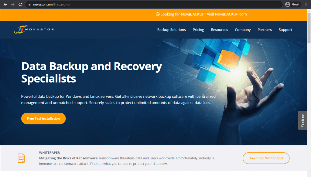 novastor landing page