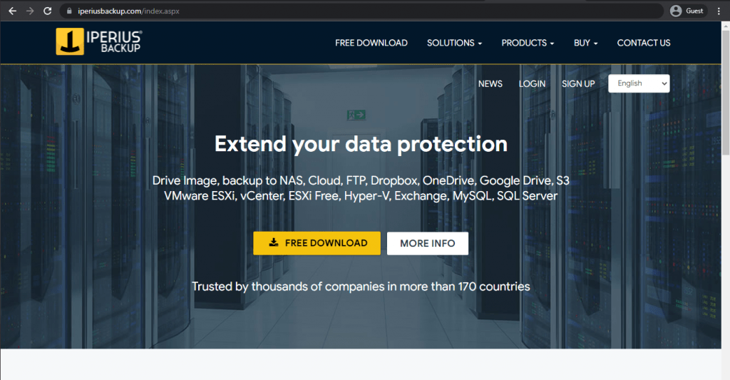 página de inicio de Iperius Backup