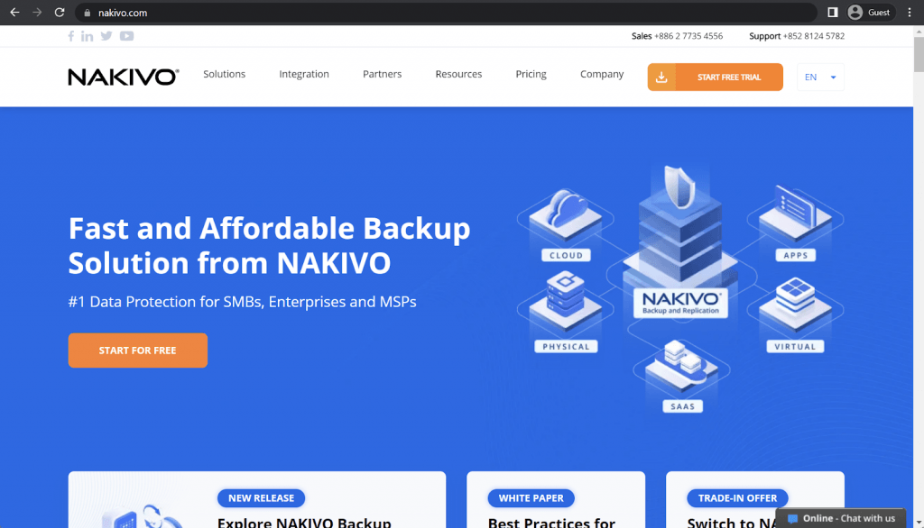 nakivo landing page