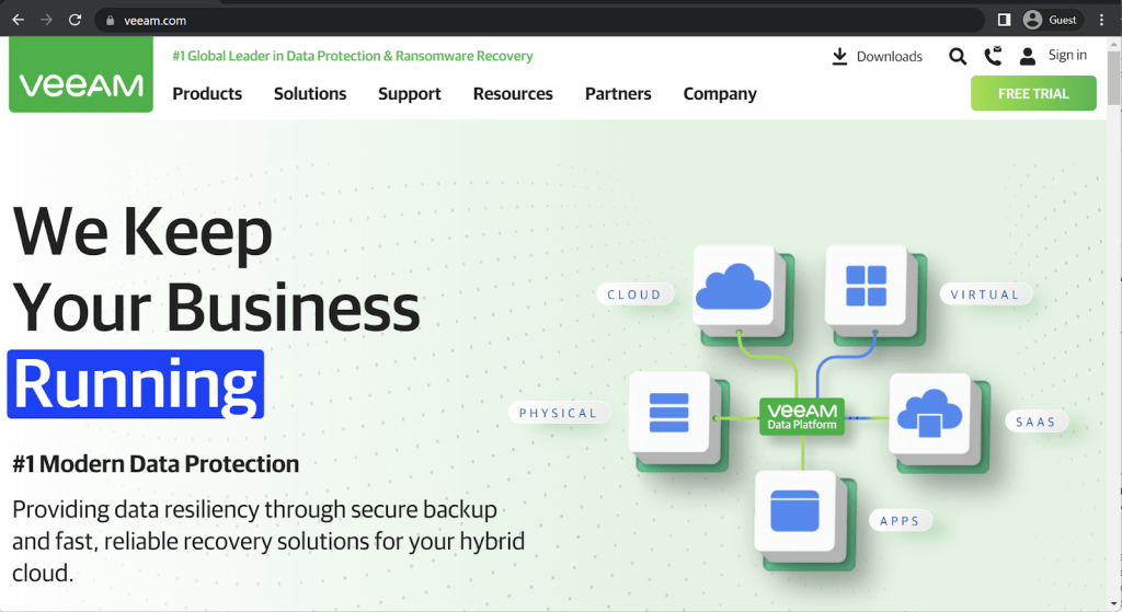 veeam landing page