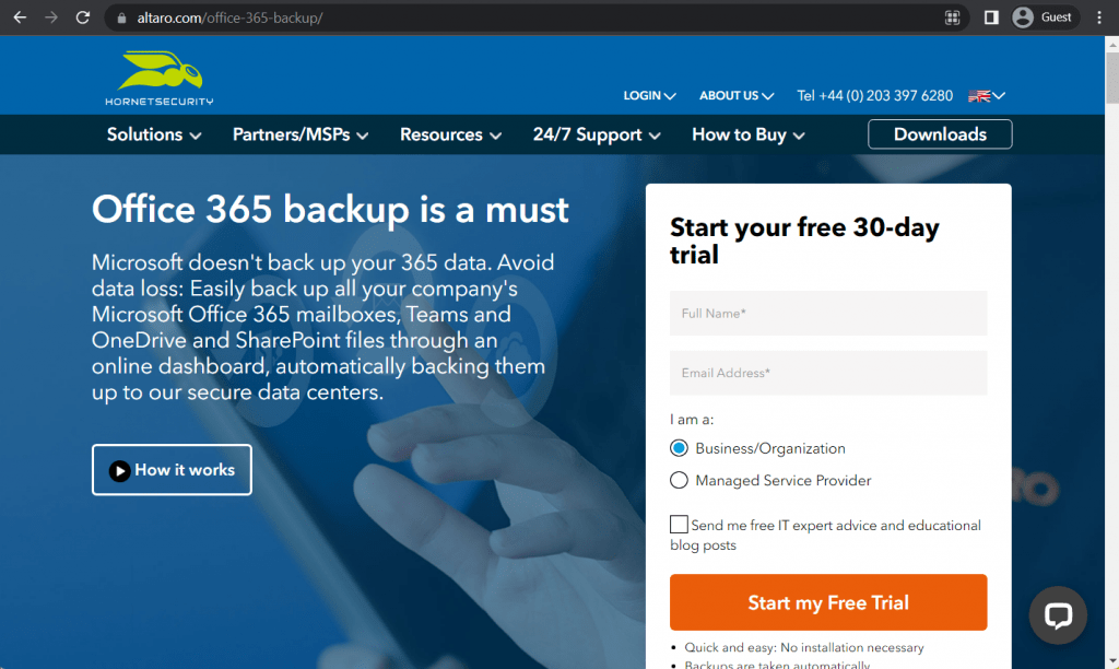 altaro landing page