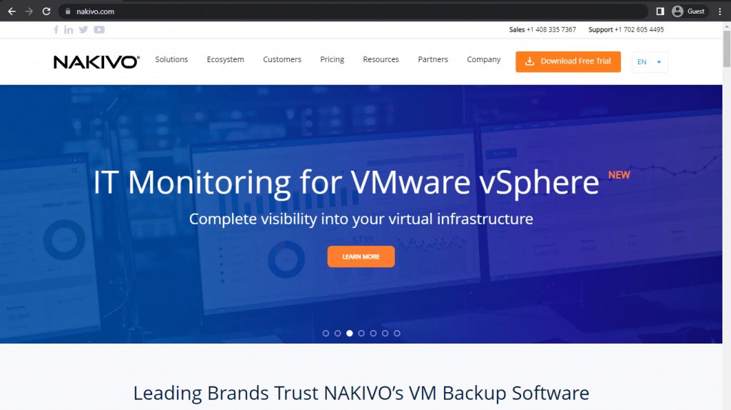 nakivo landing page