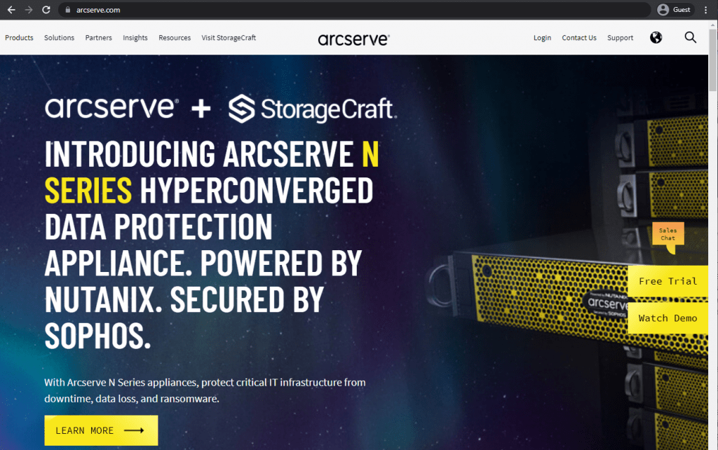 arcserve landing page