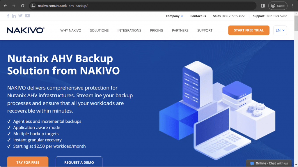 nakivo landing page