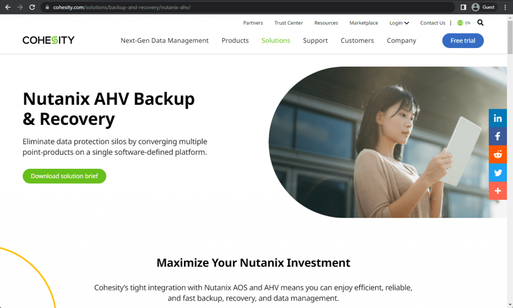 cohesity landing page