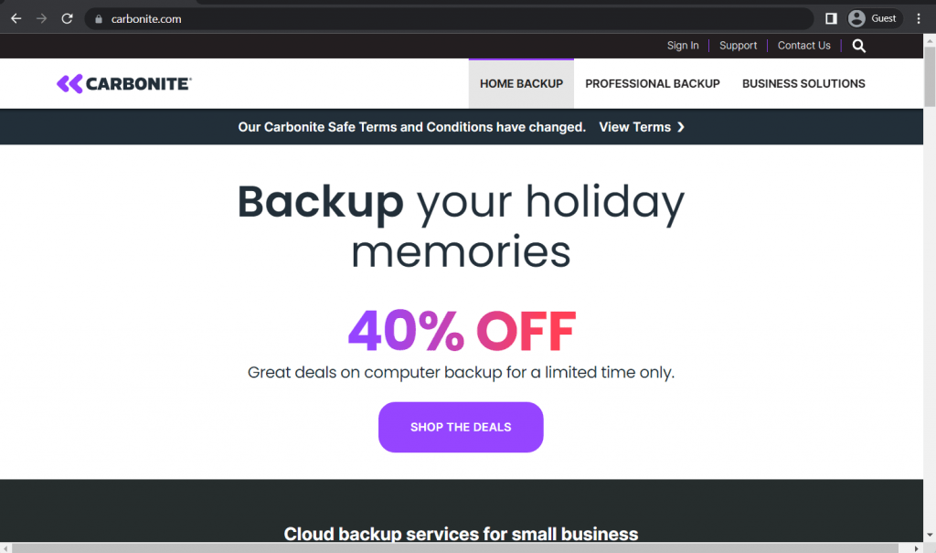 carbonite landing page