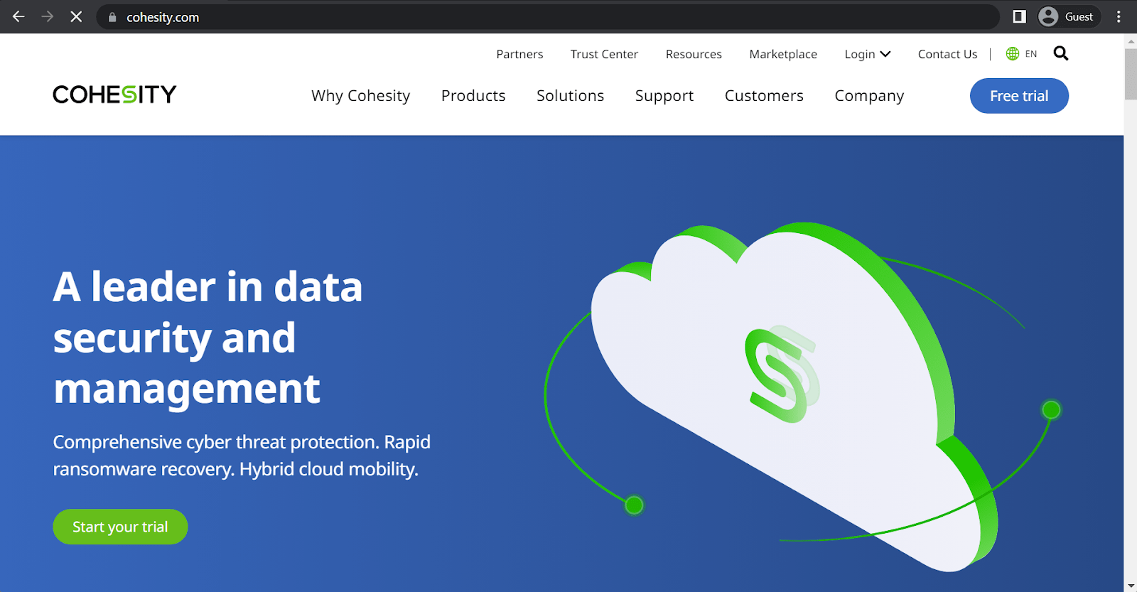 página de aterrizaje de cohesity