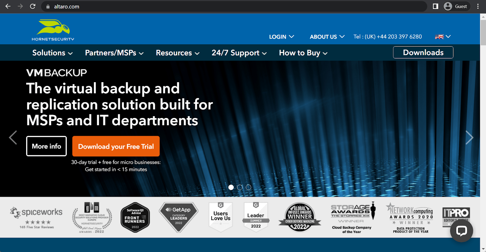 altaro vm backup landing page