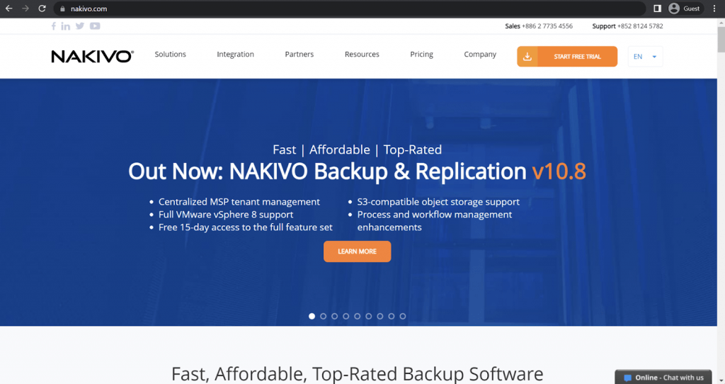 nakivo landing page