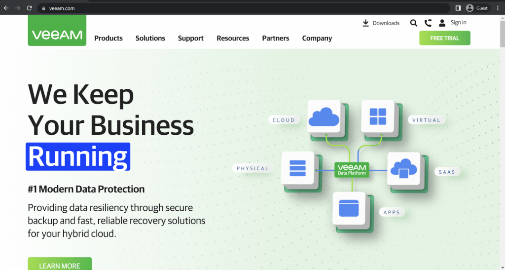 veeam landing page