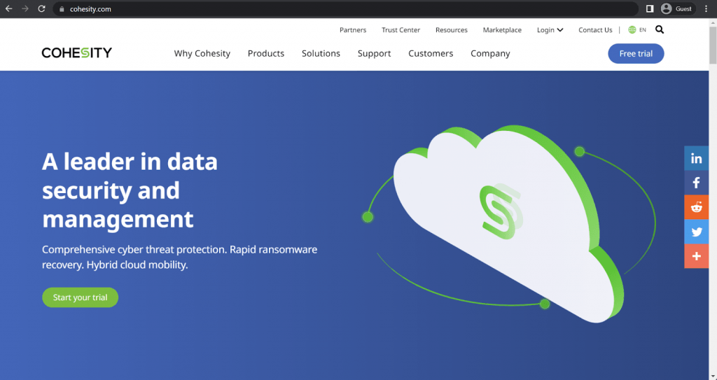 cohesity landing page