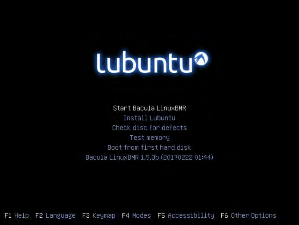 the bare metal recovery boot screen