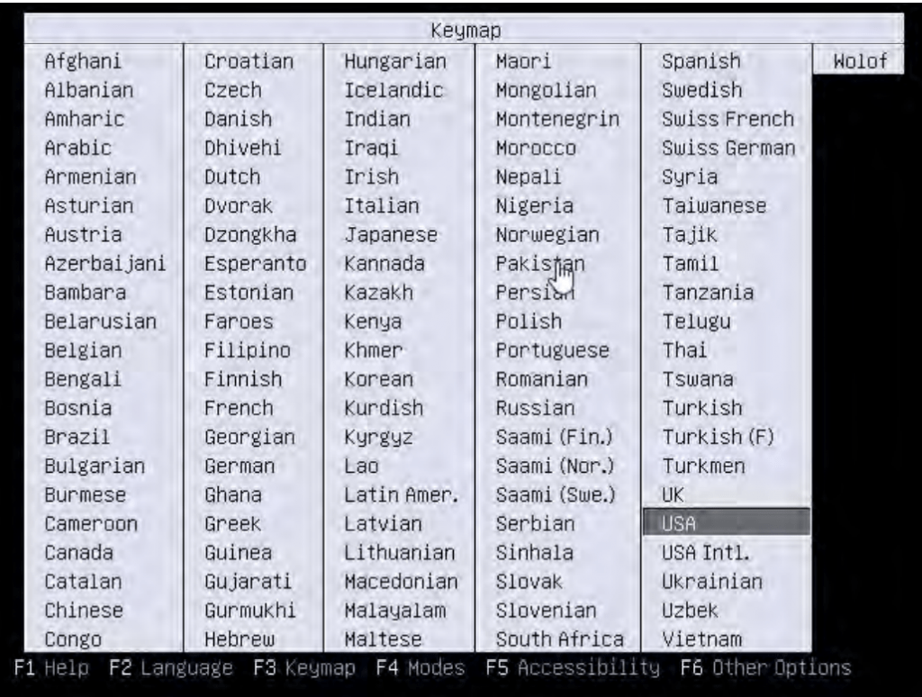 the keymap selection screen