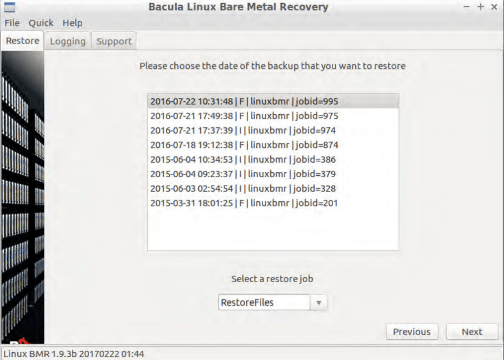 bacula linux bare metal recovery screen #4