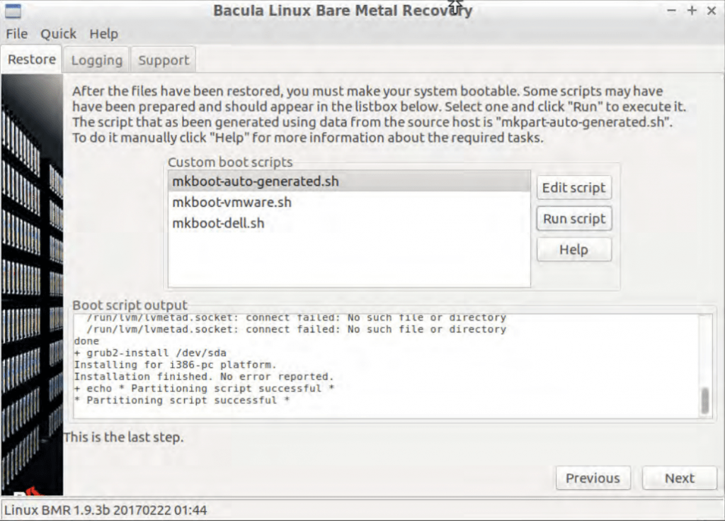 bacula linux bare metal recovery screen #11