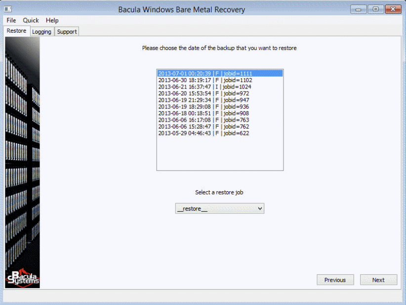 bacula windows bare metal recovery screen #6