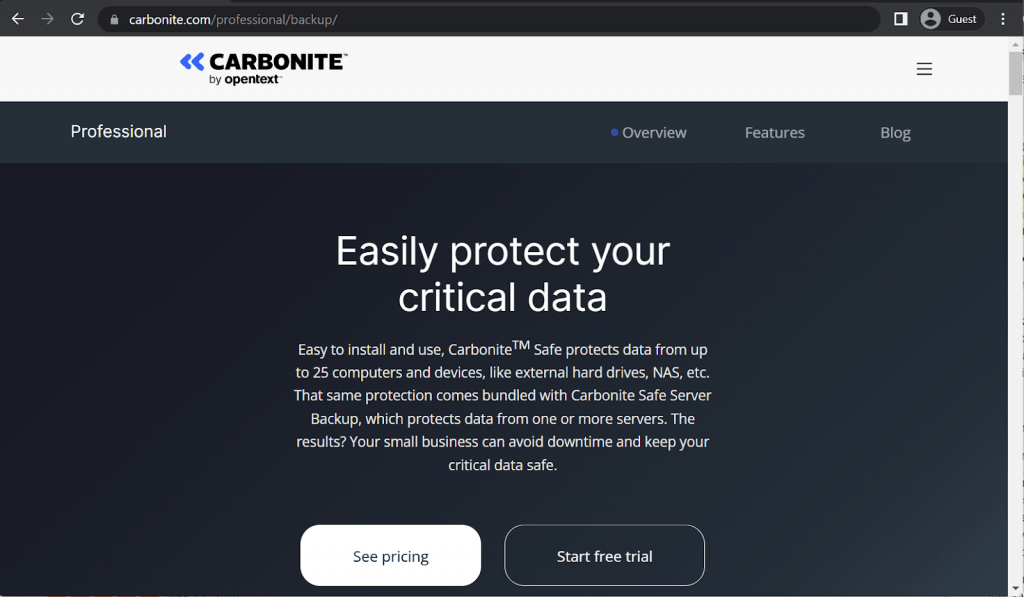 carbonite landing page