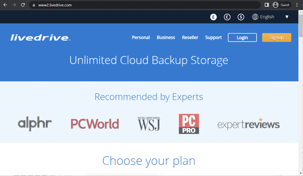 livedrive landing page