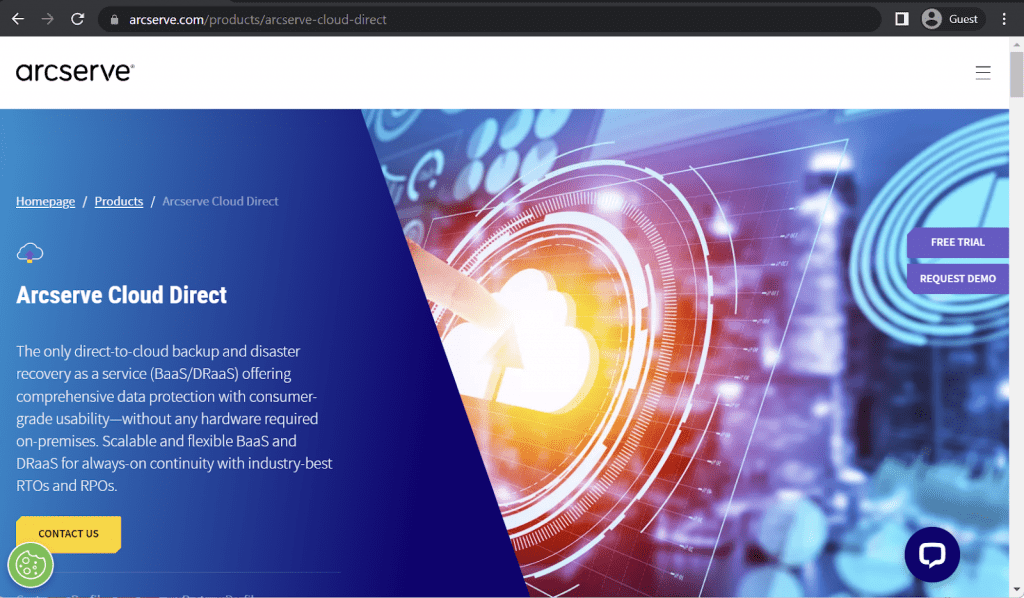 arcserve landing page