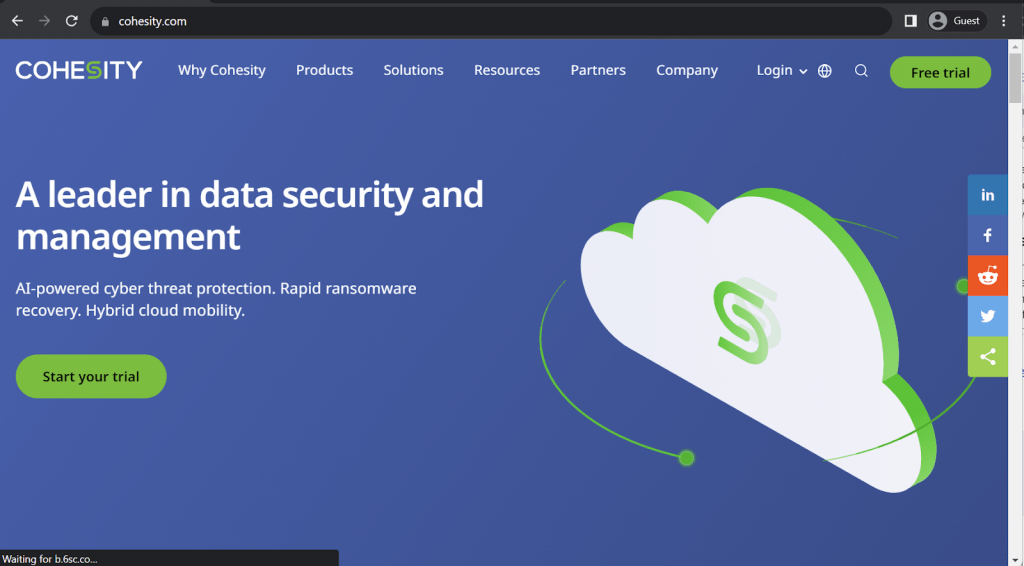 cohesity landing page