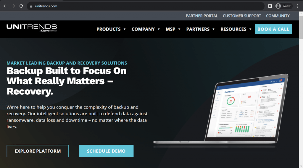 unitrends landing page