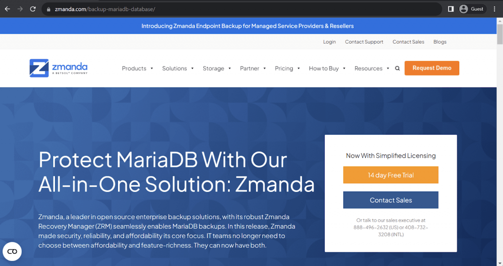 zmanda landing page