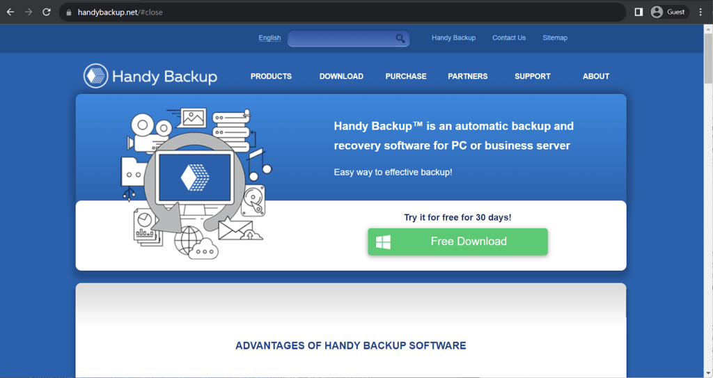 handy backup landing page