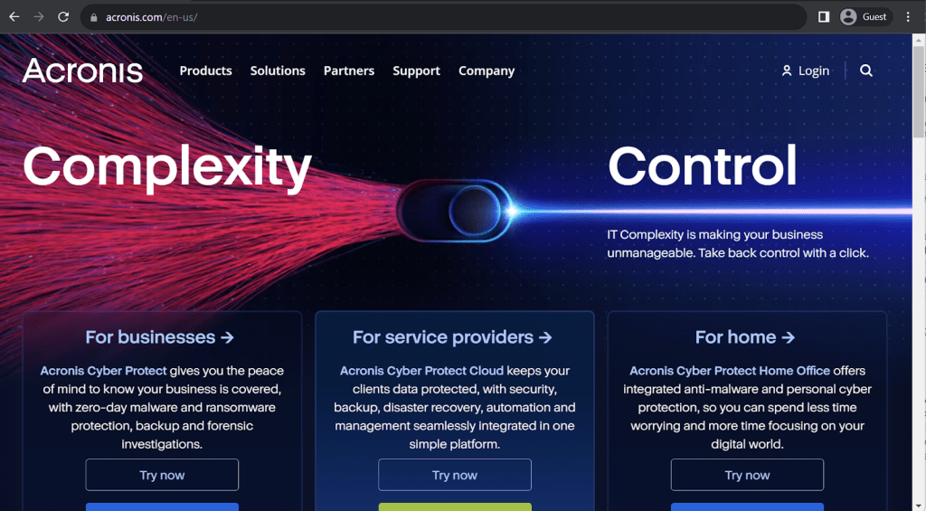 acronis landing page