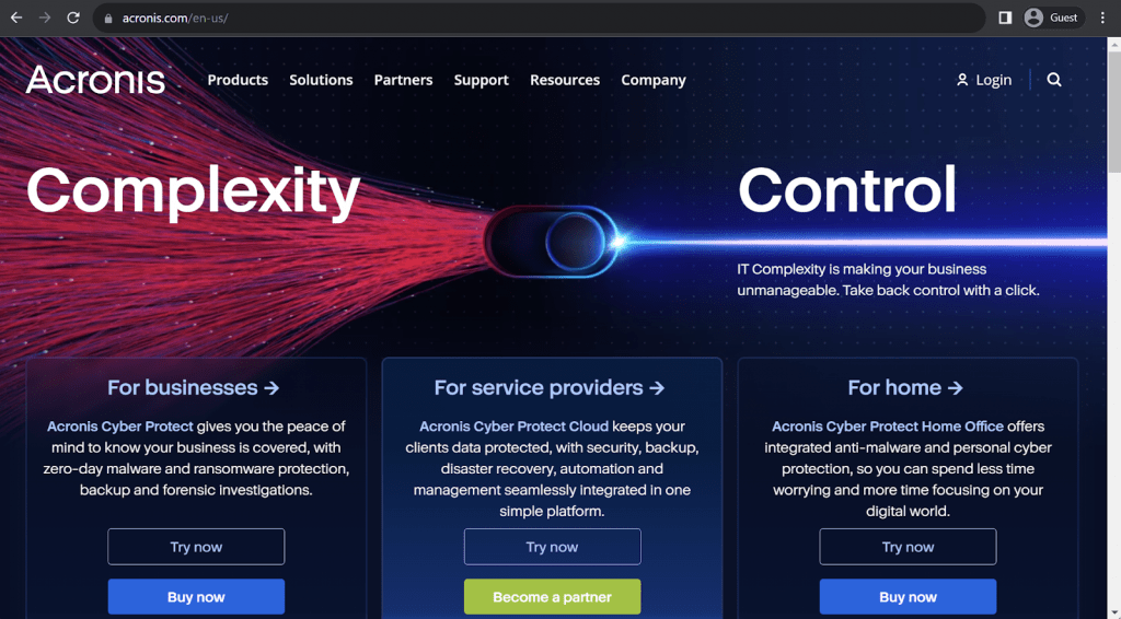 acronis landing page