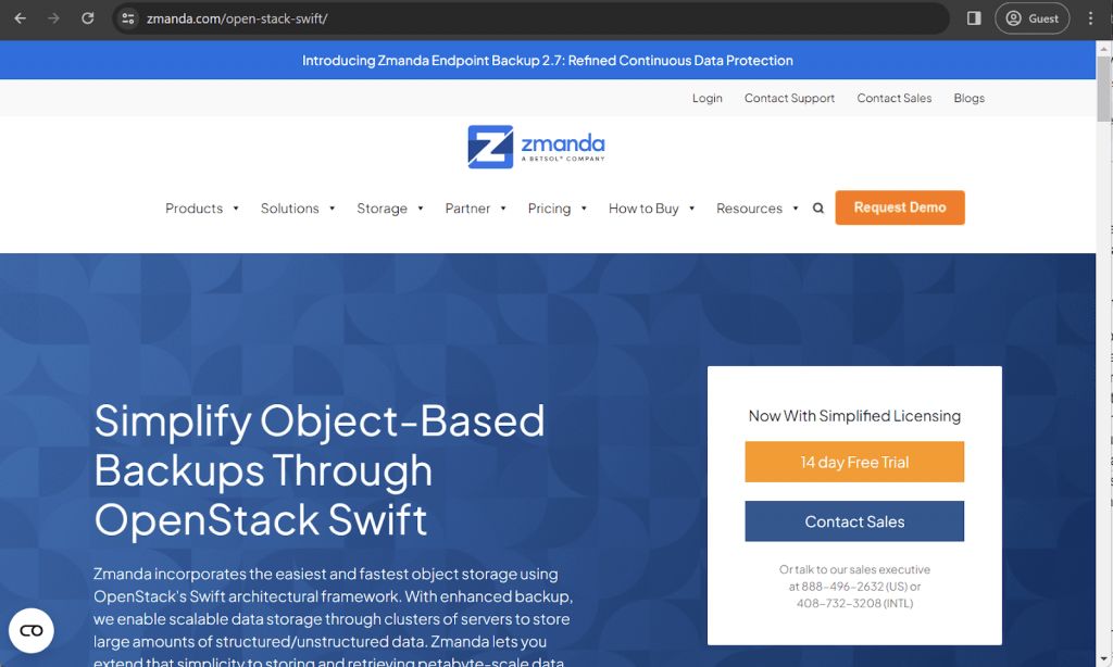 zmanda landing page